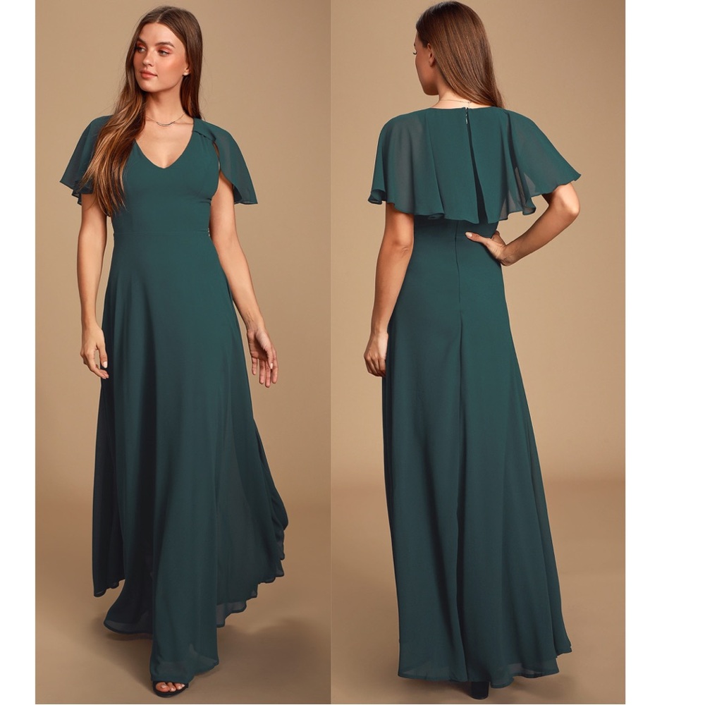 Lulus Kadence Emerald Green Chiffon Maxi Dress— Size Medium